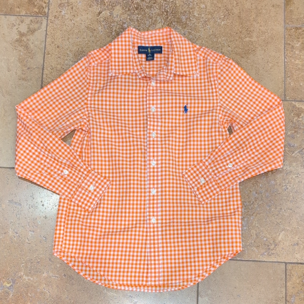 Ralph Lauren boy's shirt. Orange gingham. Size M (10-12).
